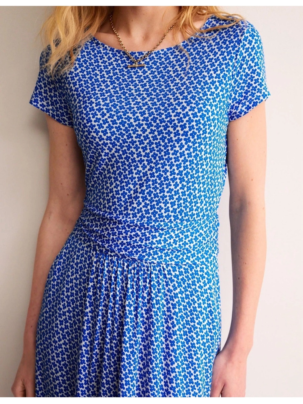 Boden Amelie Brilliant Blue Daisy Bud Print Short Sleeve Dress Knee Length Sz 6 - Picture 3 of 15